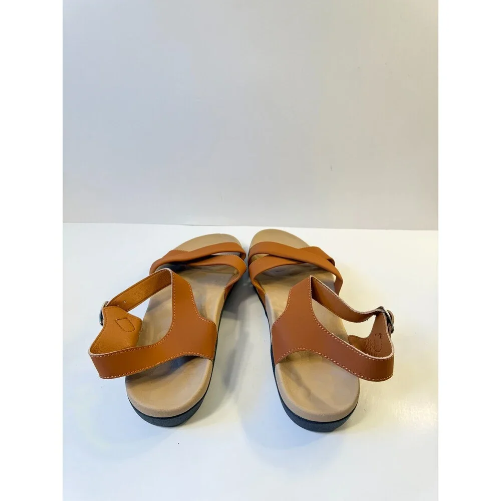 Utenag Womens Sandals Comfortable Walking Flats Brown Leather US 10 EU 41